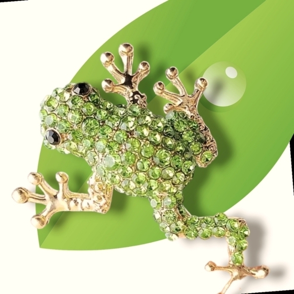 Adorable Wee Tree Frog Rhinestone Brooch NWT - Picture 1 of 4